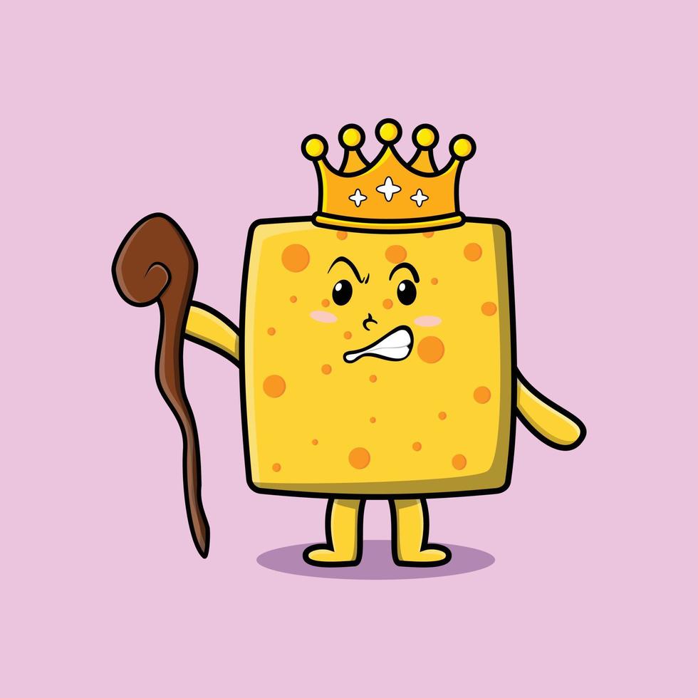 Cute cartoon cheese as wise king with golden crown vector