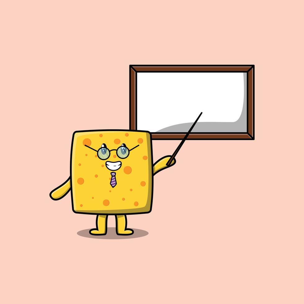 Cute cartoon cheese teacher with whiteboard vector