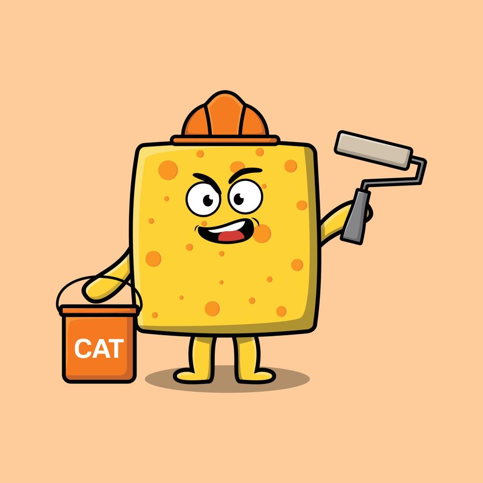 Cute cartoon cheese as builder character painting vector