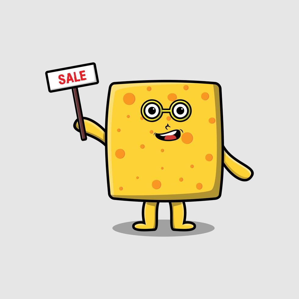 Cute cartoon cheese holding sale sign designs vector