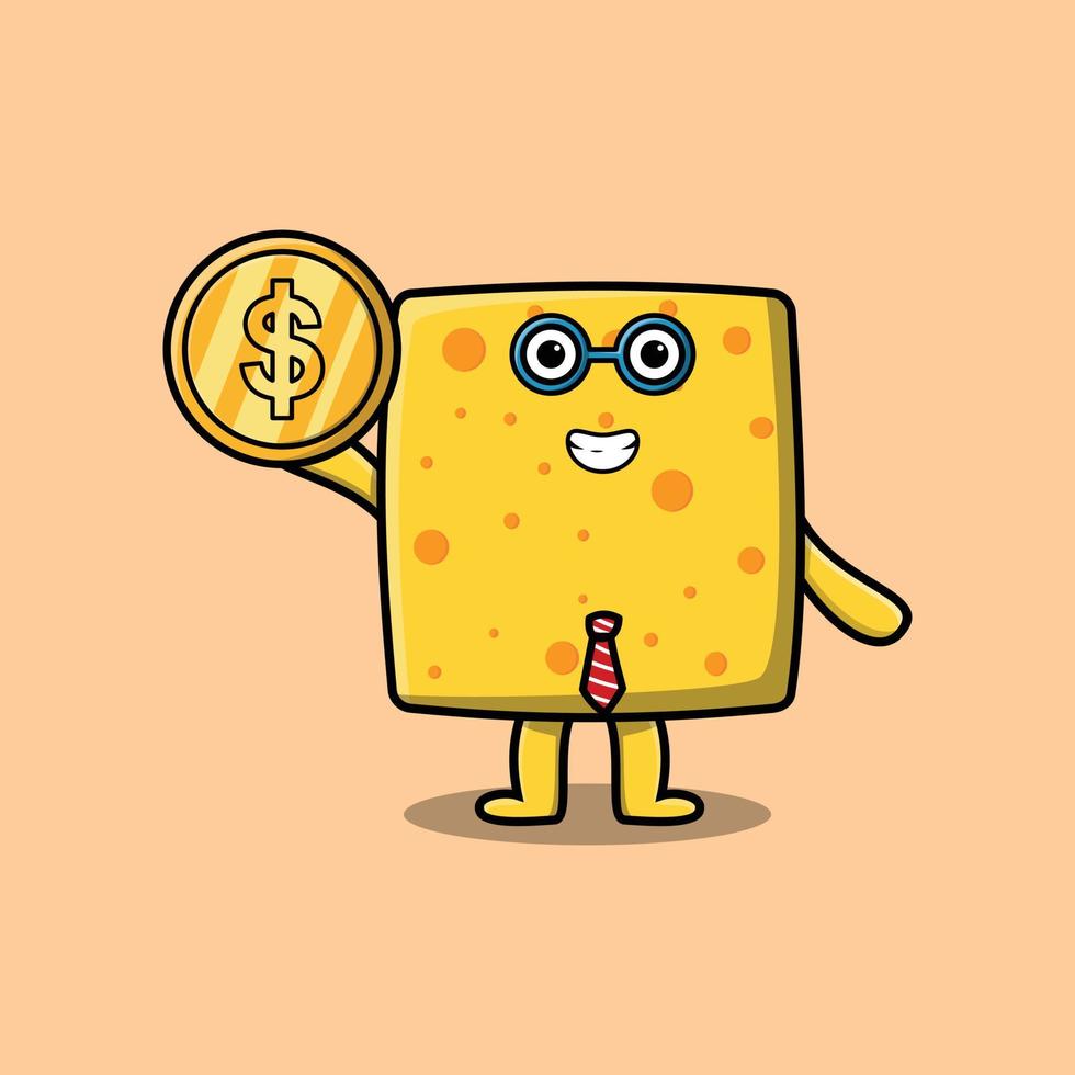 Cheese successful businessman holding gold coin vector