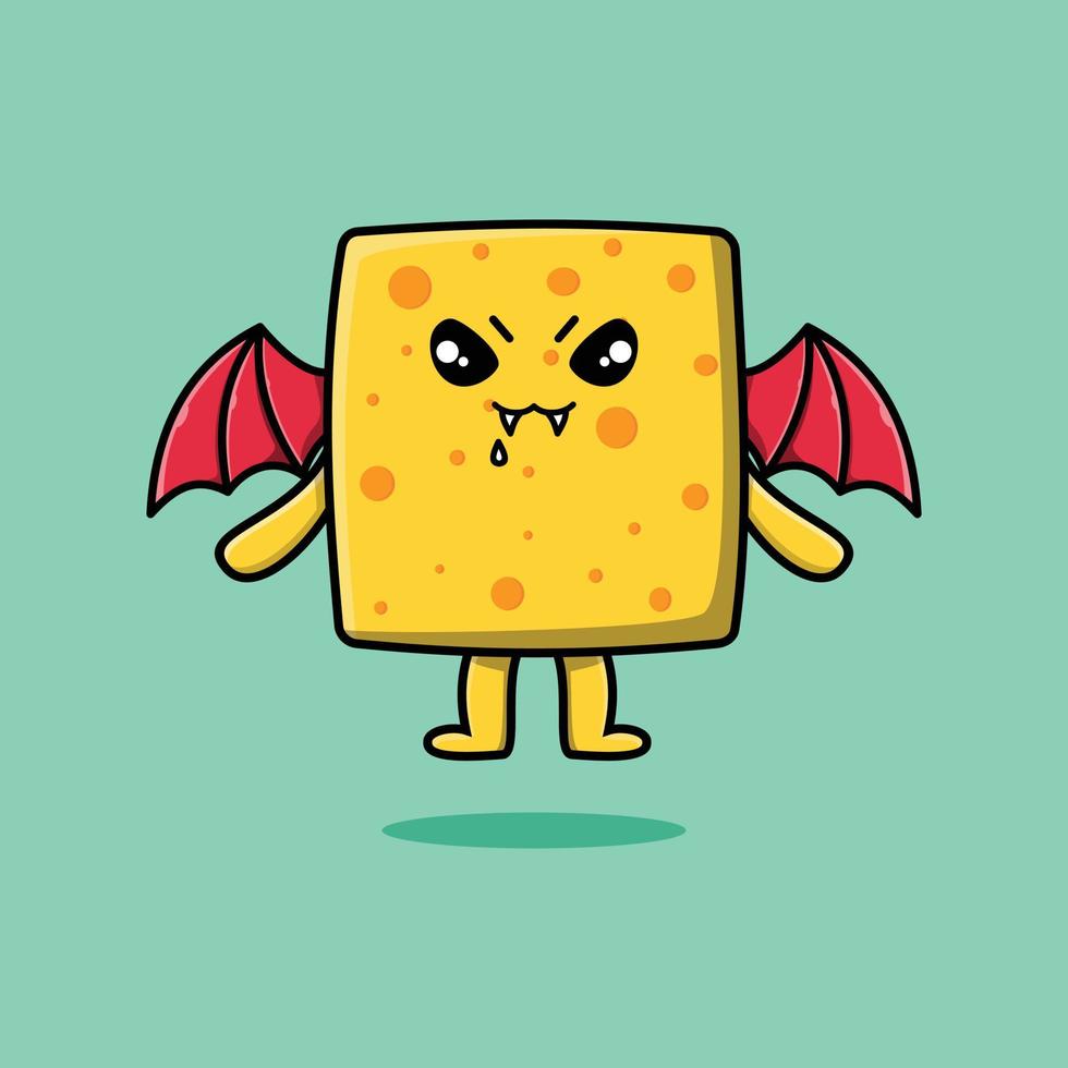 lindo queso de dibujos animados de mascota como drácula con alas vector