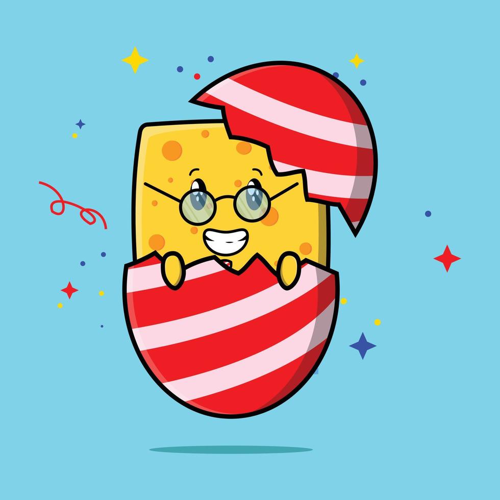 Cute cartoon cheese out from easter egg look vector