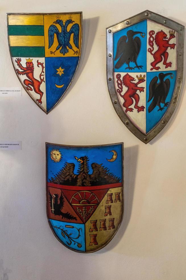 View of a heraldic shields in Dracula's Castle in Bran Transylvania Romania on September 20, 2018 photo