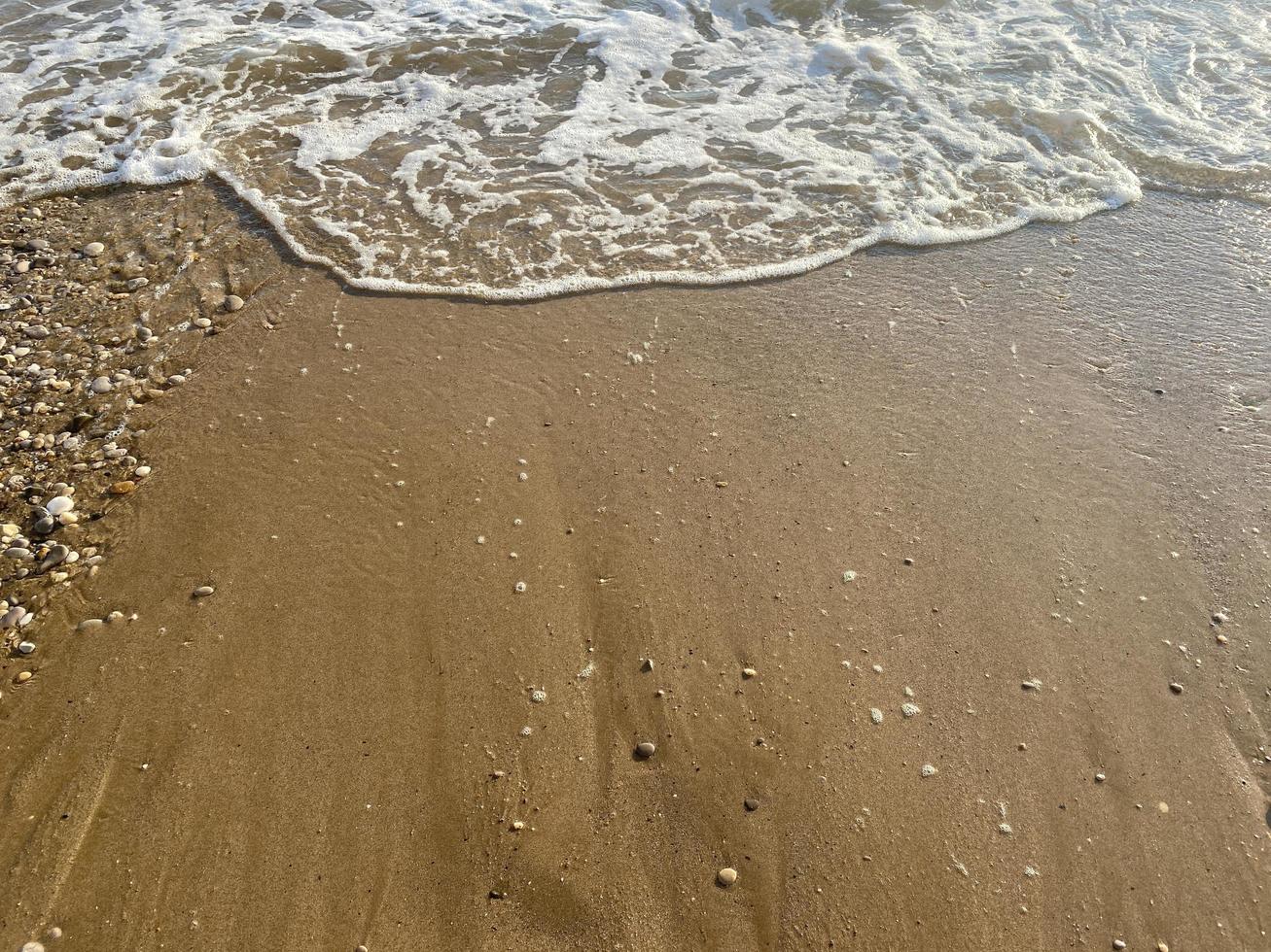 Top view of the sandy beach and waves photo