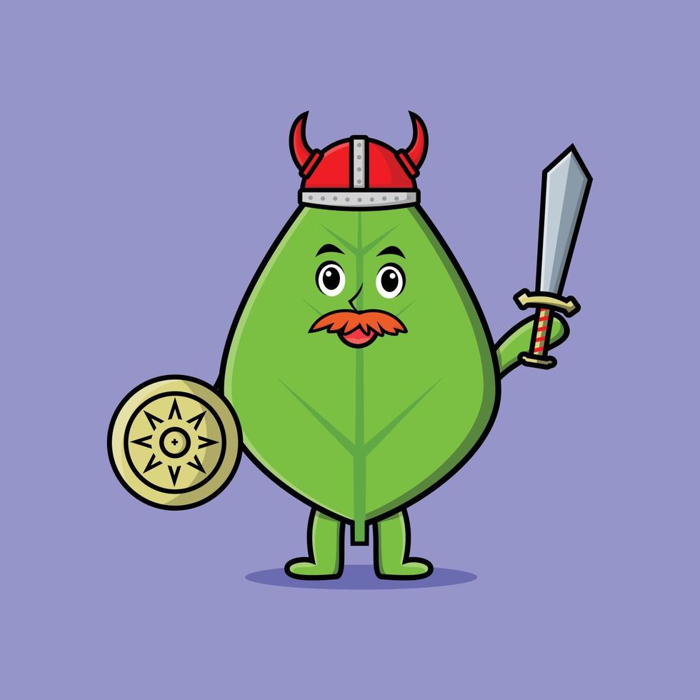 lindo personaje de dibujos animados hoja verde pirata vikingo vector