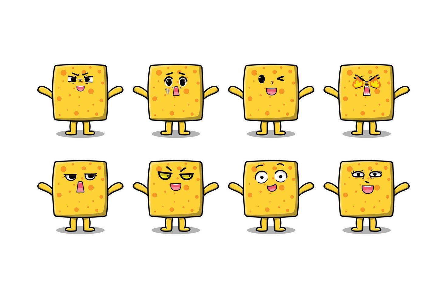 Set kawaii cheese cartoon different expressions vector