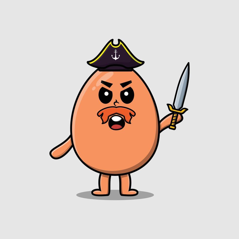 Cute cartoon brown cute egg pirate holding sword vector