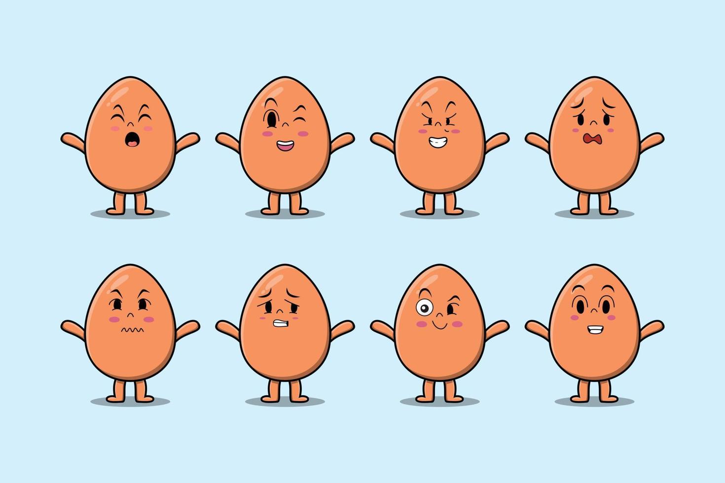 Set kawaii brown egg cartoon different expression vector