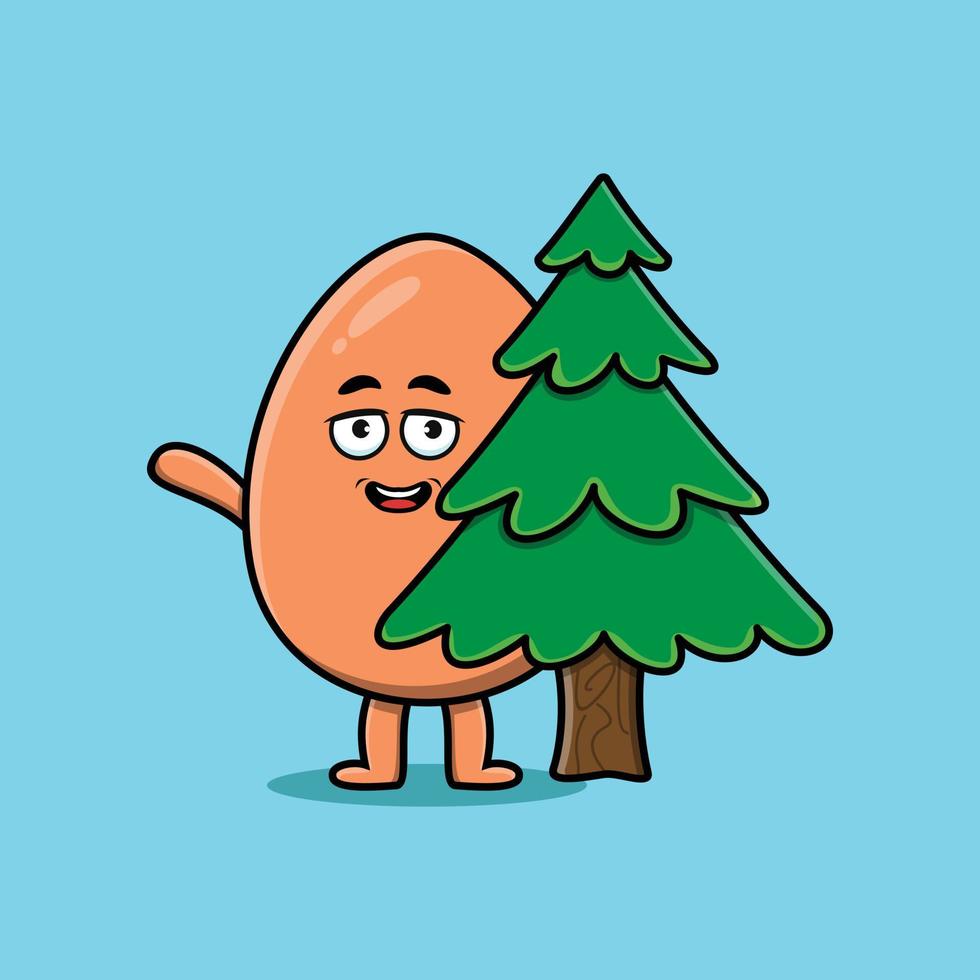 lindo personaje de huevo marrón de dibujos animados lindo árbol escondido vector