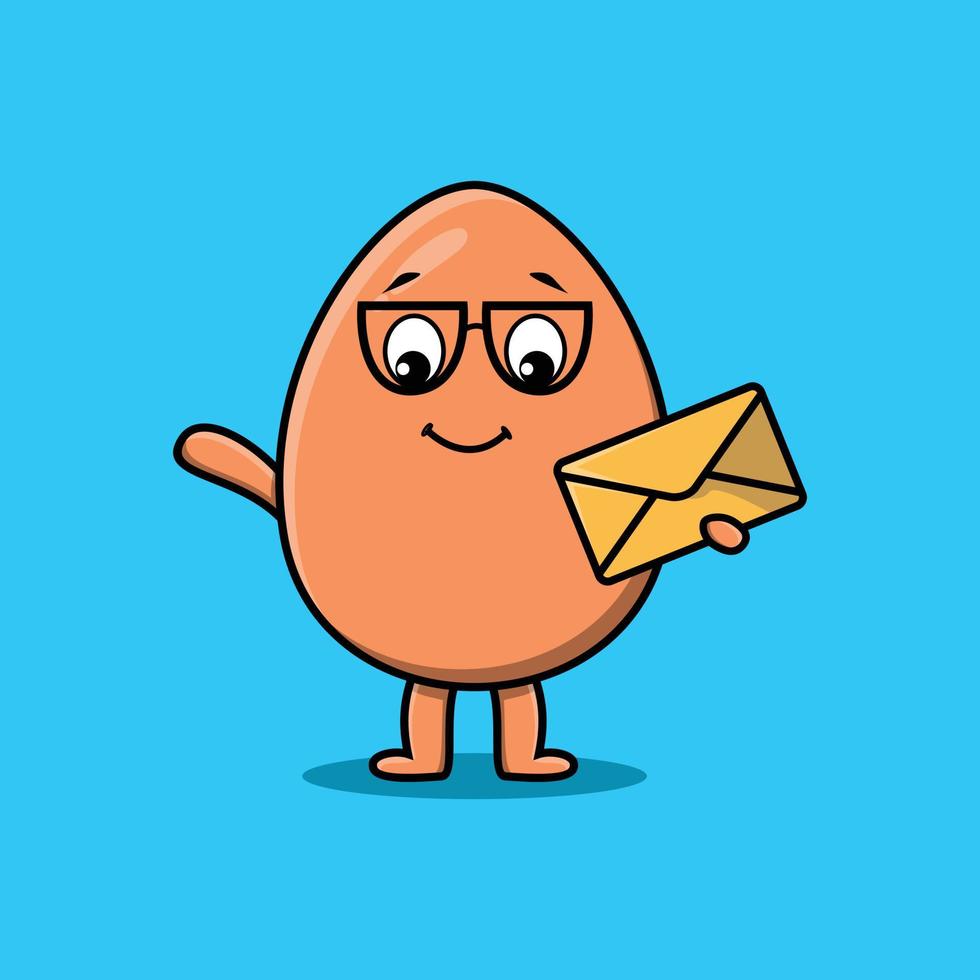 Cute cartoon brown cute egg holding envelope vector
