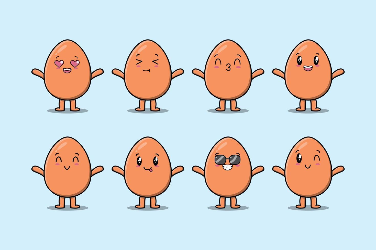 Set kawaii brown egg cartoon different expression vector