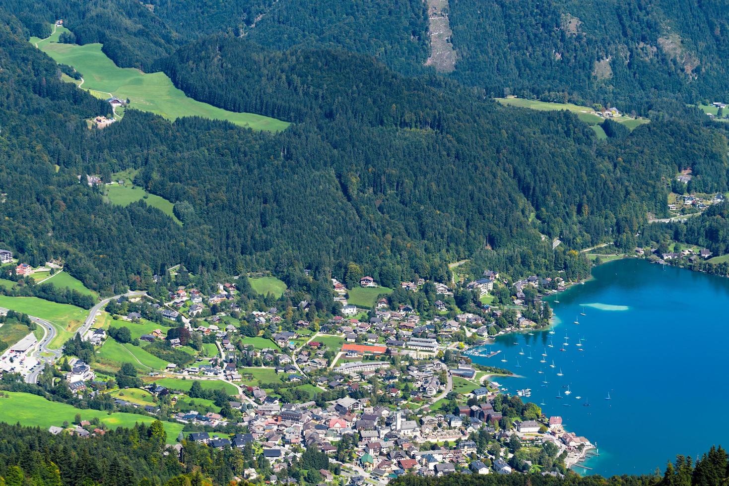 View from Zwolferhorn Mountain down to St Gilgen photo