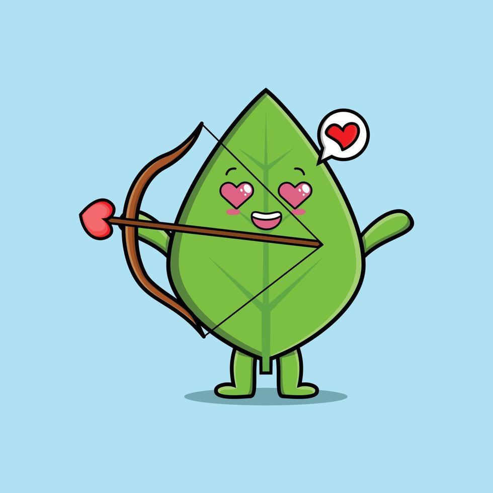cartoon romantic cupid green leaf with love arrow vector