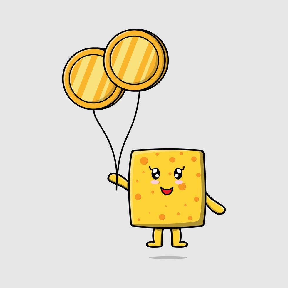 cartoon cheese floating with gold coin balloon vector