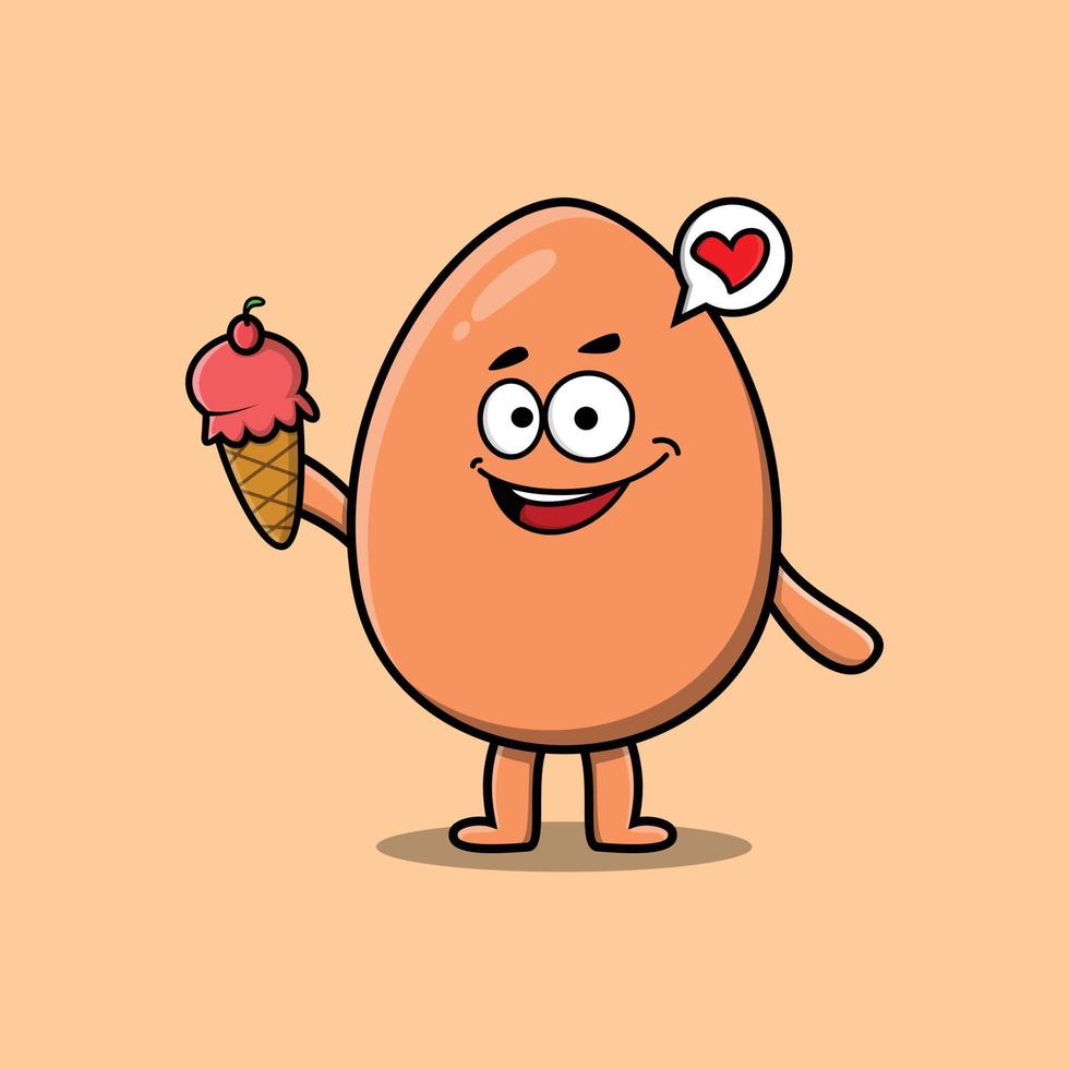 huevo lindo marrón de dibujos animados lindo con cono de helado vector