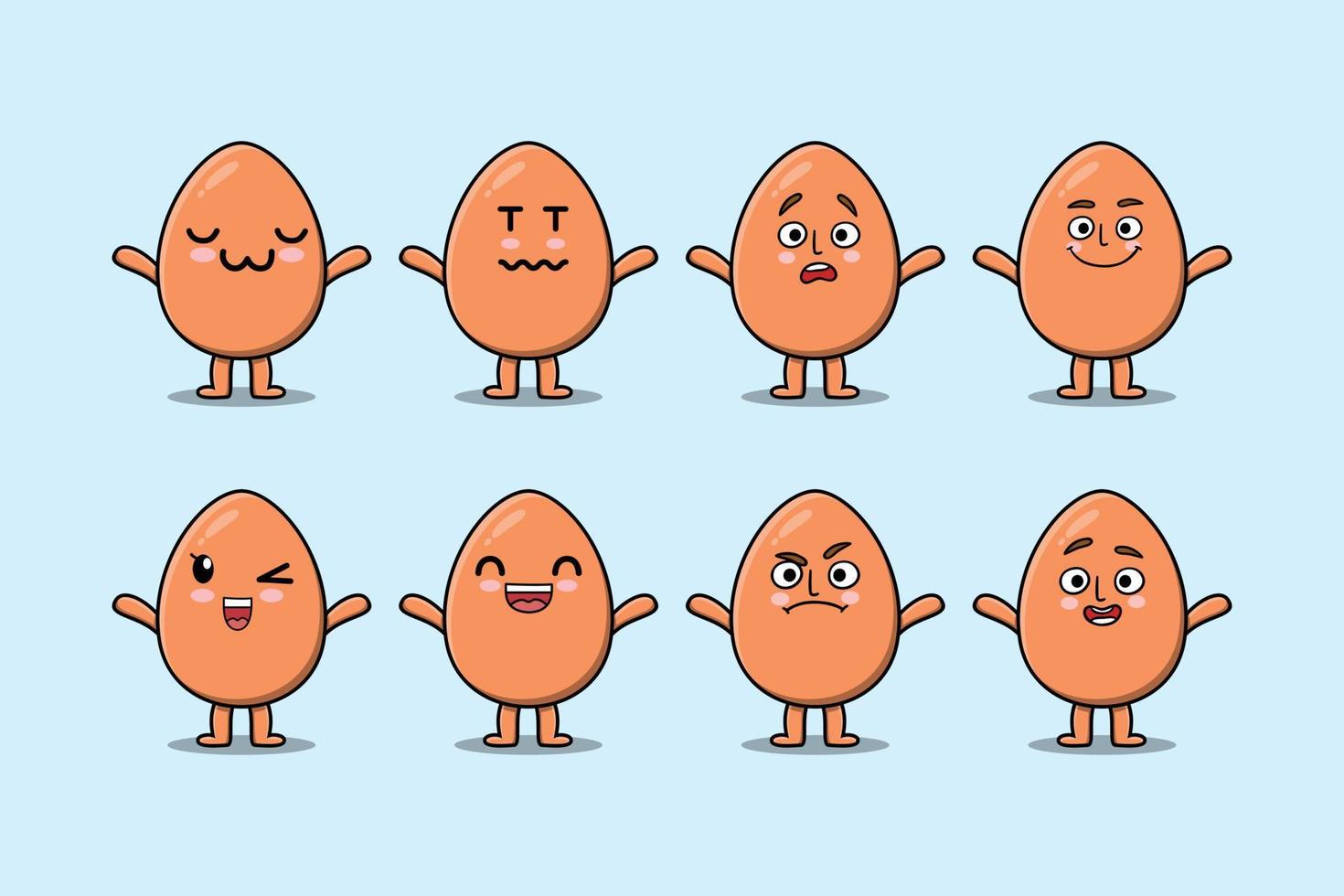 Set kawaii brown egg cartoon different expression vector