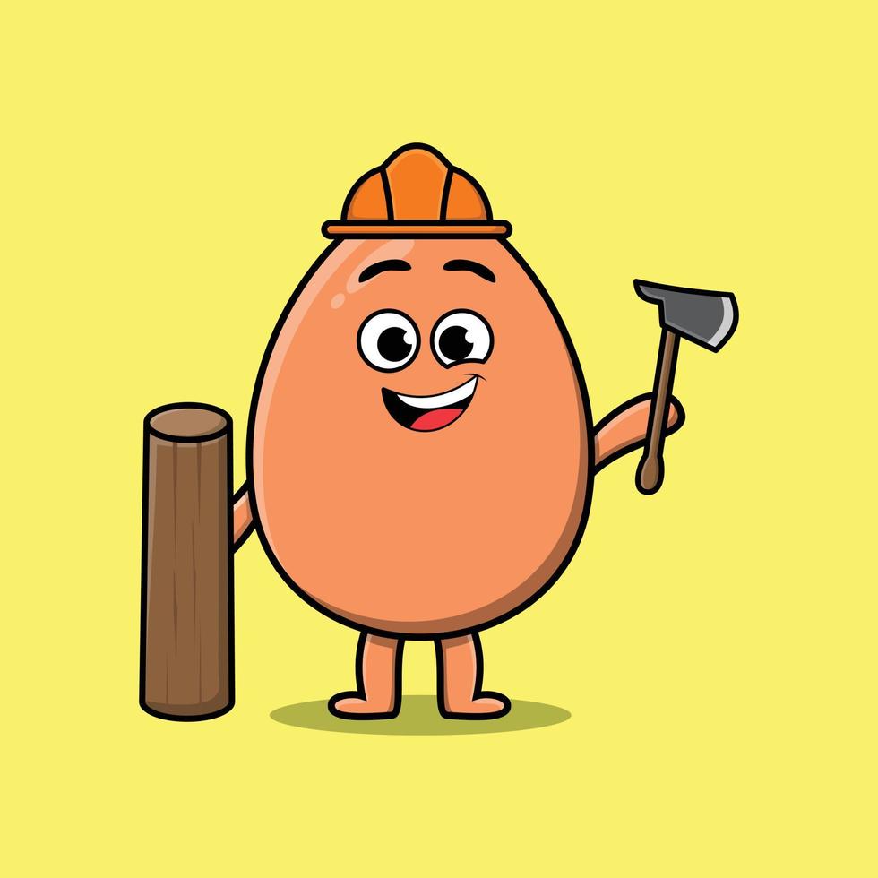 Cute cartoon brown cute egg as carpenter with ax vector