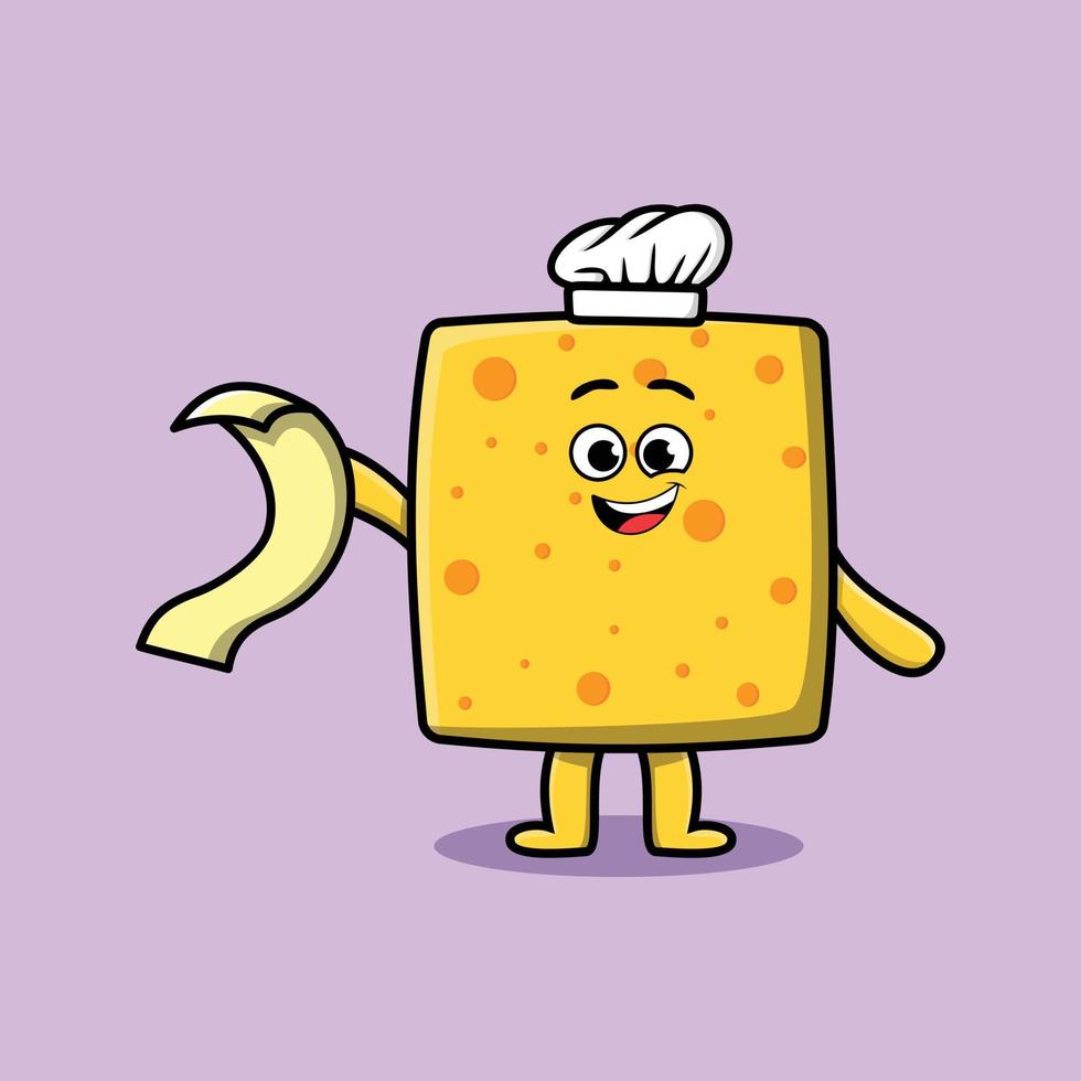 chef de queso de dibujos animados lindo con menú en la mano vector