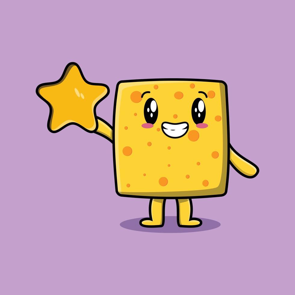 Cute cartoon cheese holding big golden star vector