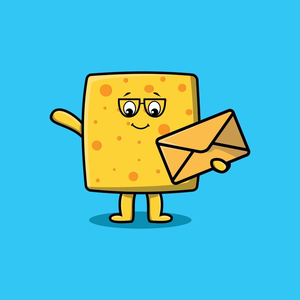 Cute cartoon cheese holding envelope vector
