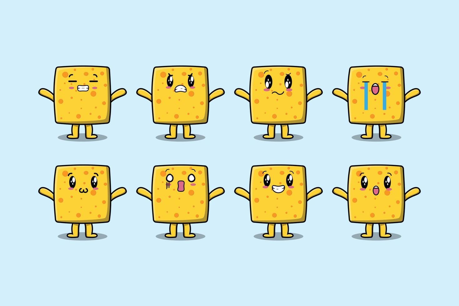 Set kawaii cheese cartoon different expressions vector