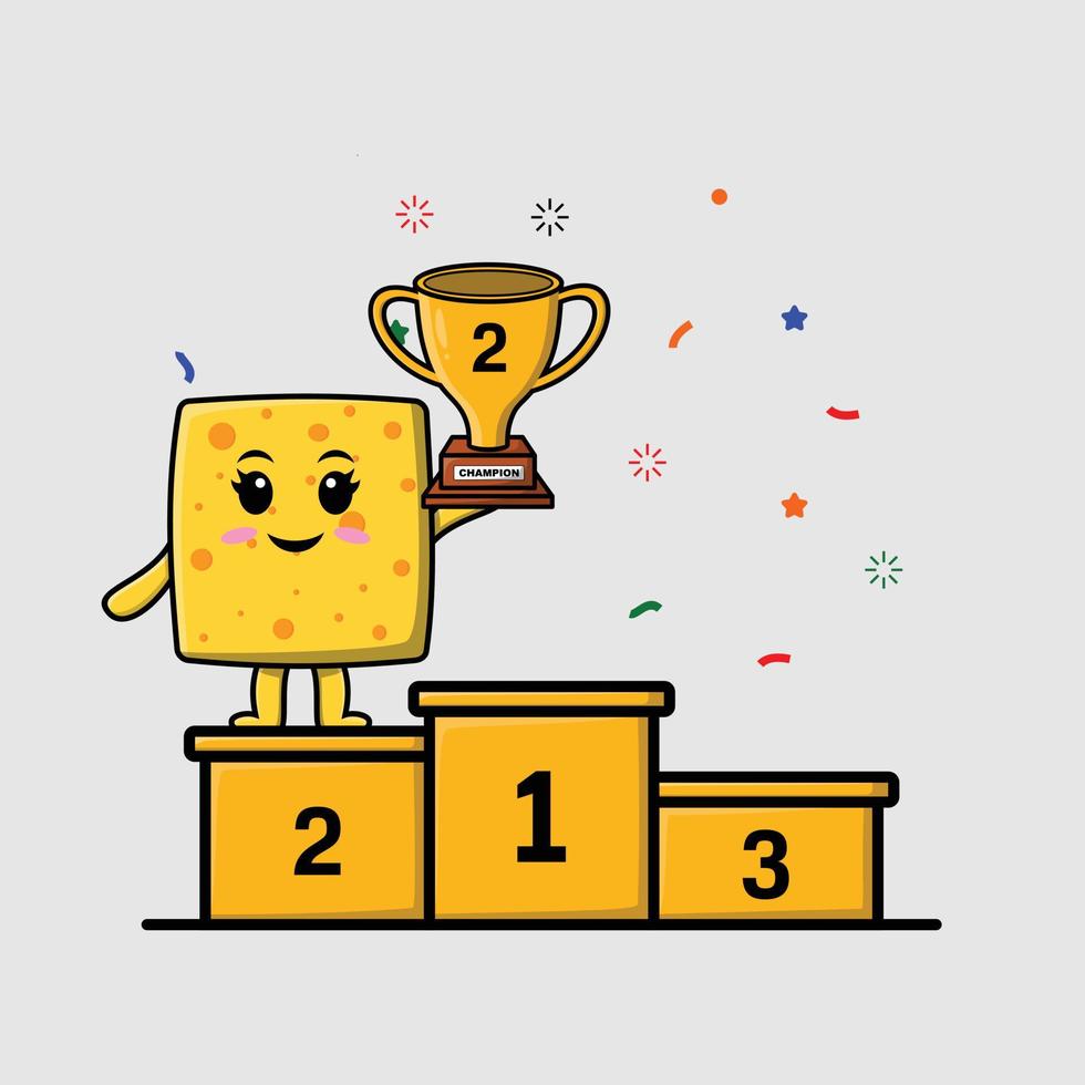 Cute cartoon cheese as the champion winner with happy expression vector