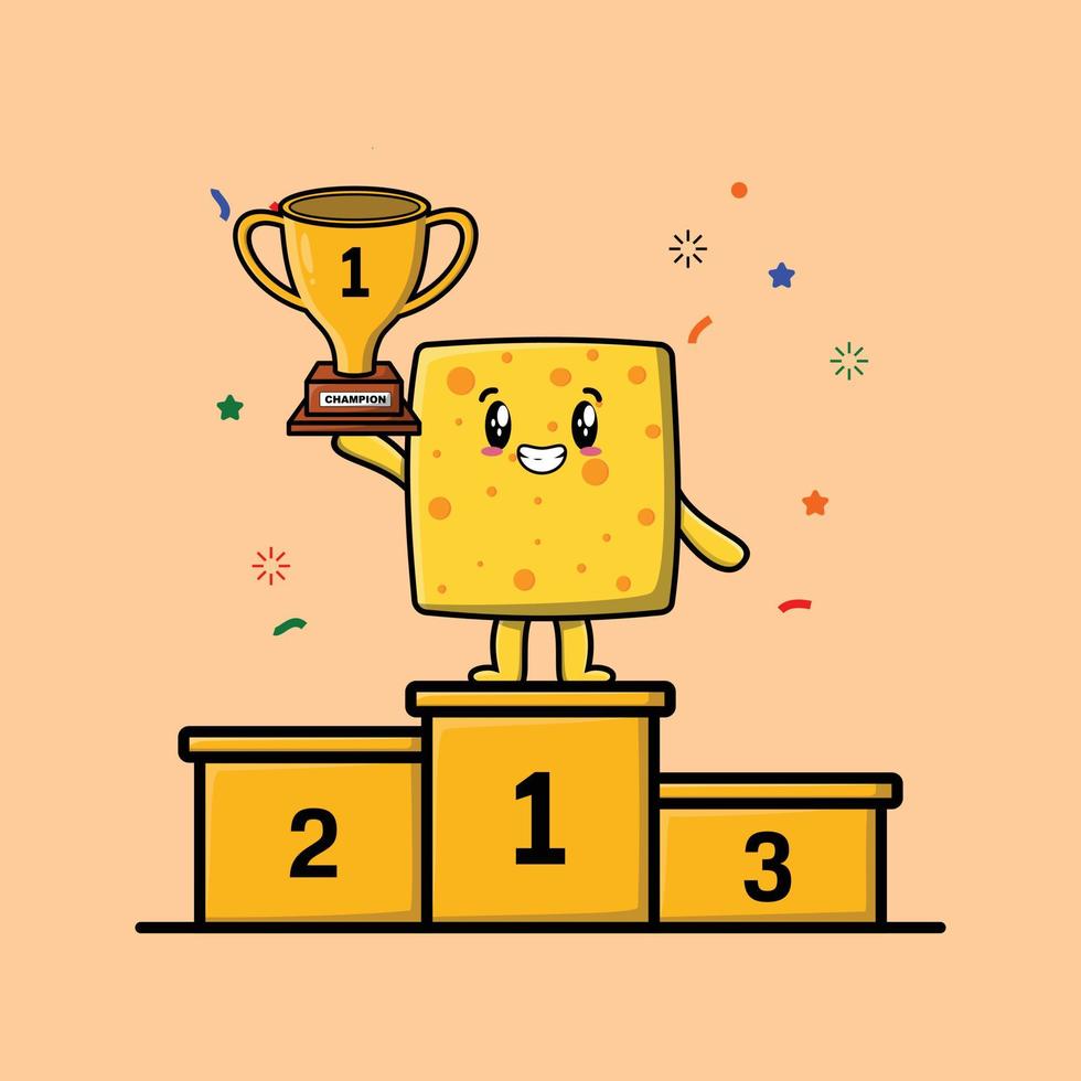 Cute cartoon cheese as the champion winner with happy expression vector
