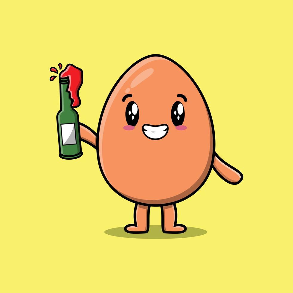 Cute cartoon Brown cute egg with soda bottle vector