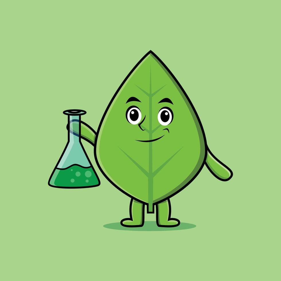 Cute cartoon green leaf as scientist vector