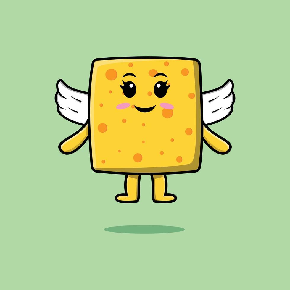 lindo personaje de queso de dibujos animados con alas vector