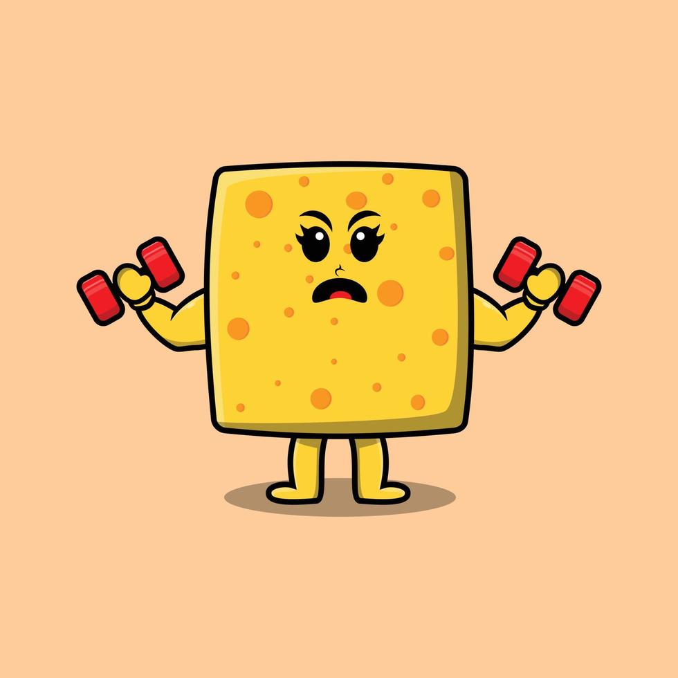 Cute cartoon cheese is fitness with barbell vector