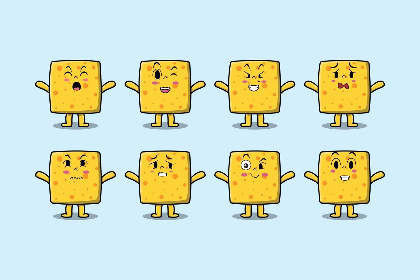 Set kawaii cheese cartoon different expressions vector