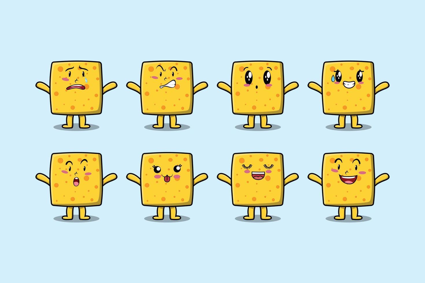Set kawaii cheese cartoon different expressions vector