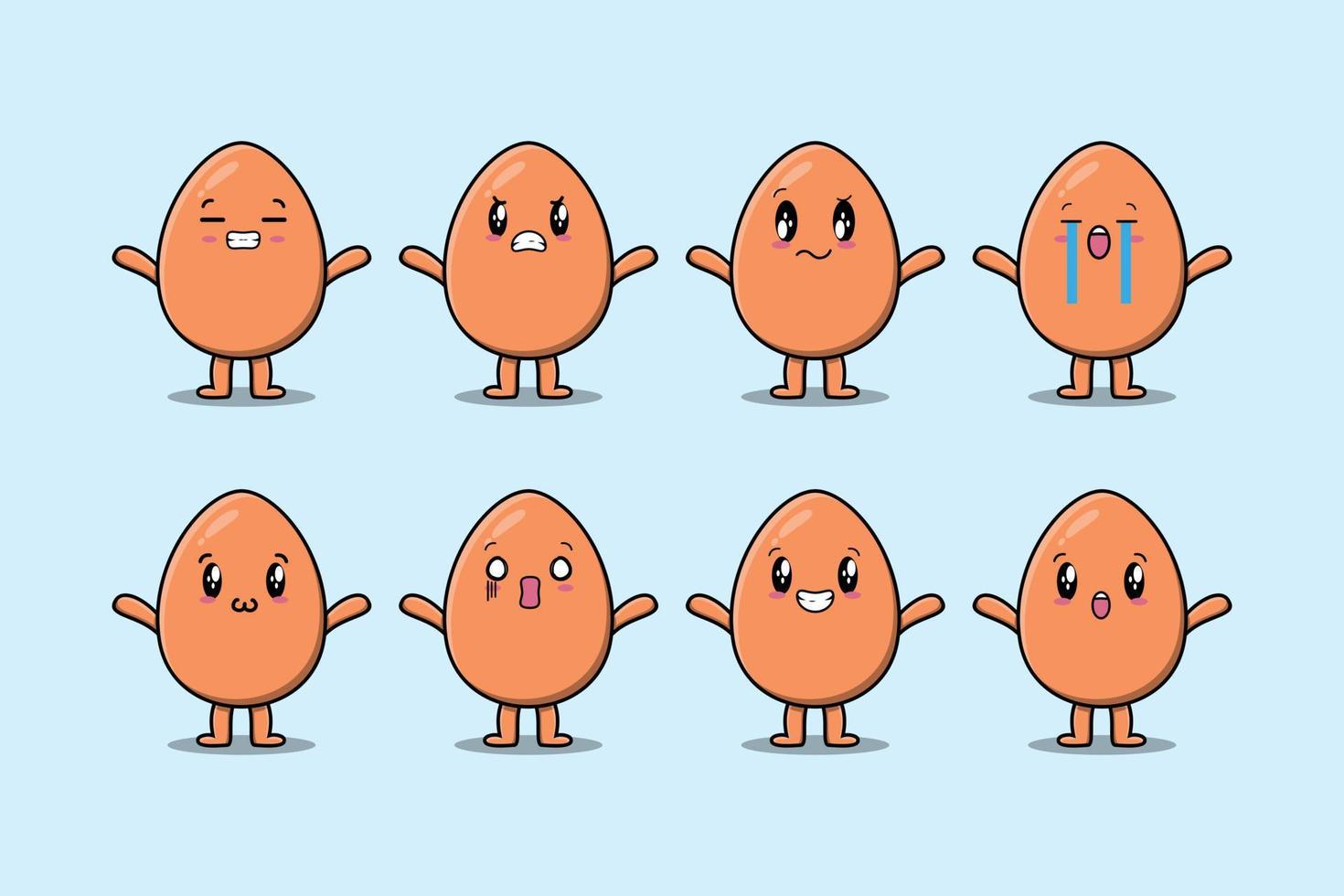 Set kawaii brown egg cartoon different expression vector