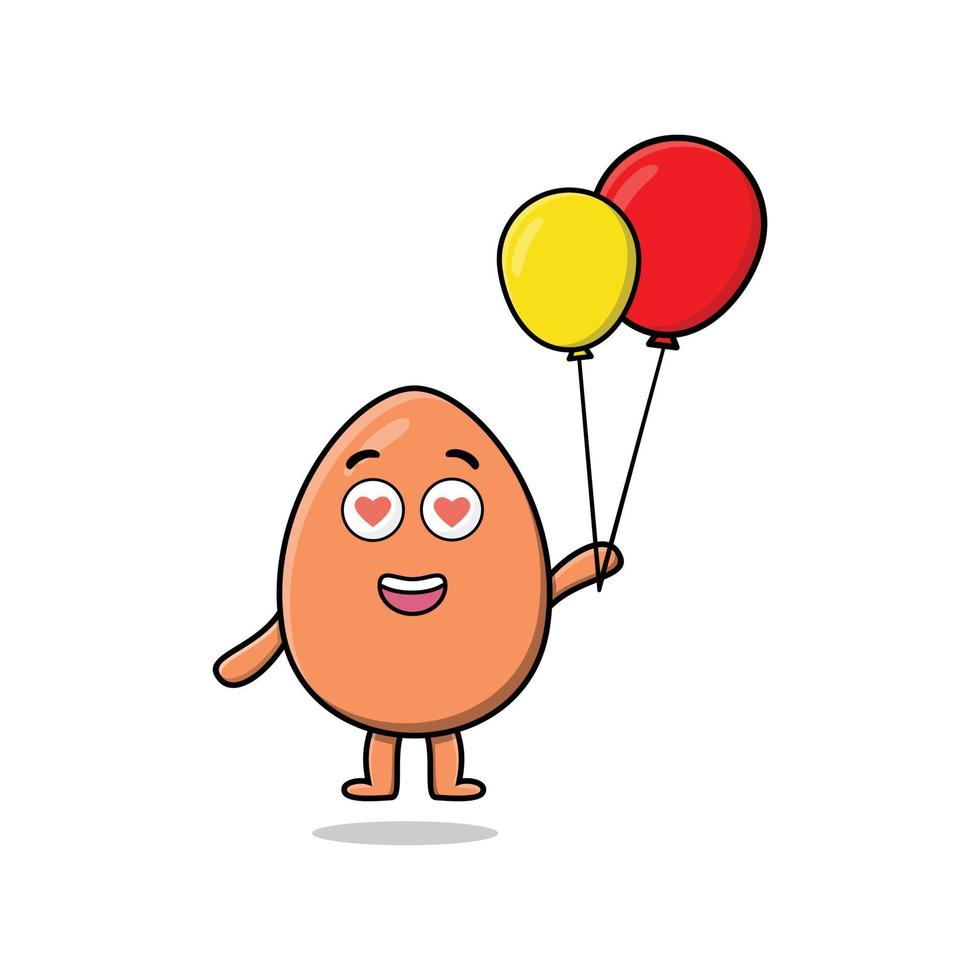 huevo lindo marrón de dibujos animados lindo flotando con globo vector