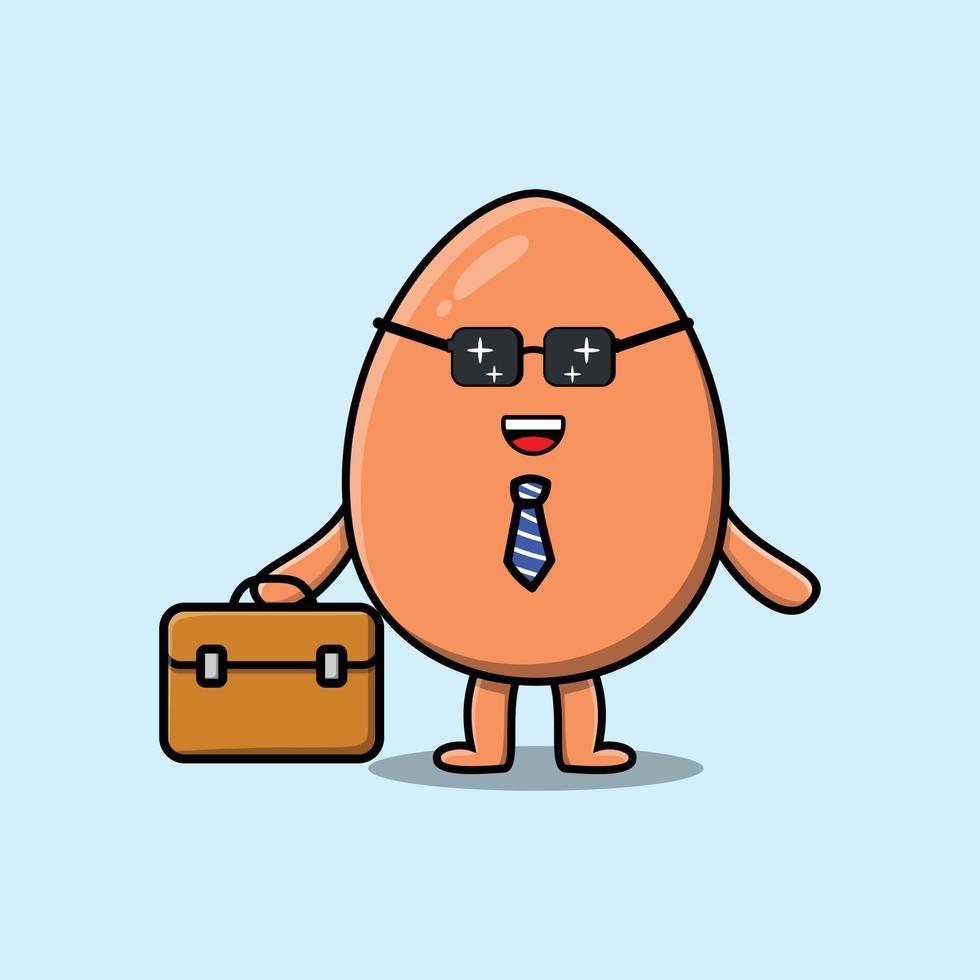 Cute cartoon brown cute egg businessman character holding suitcase illustration vector