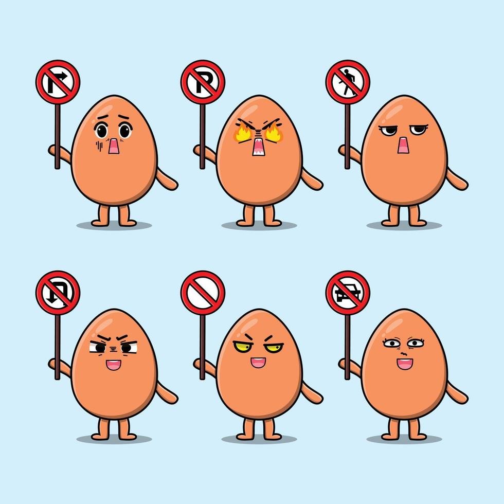 Cute brown cute egg cartoon holding traffic sign vector