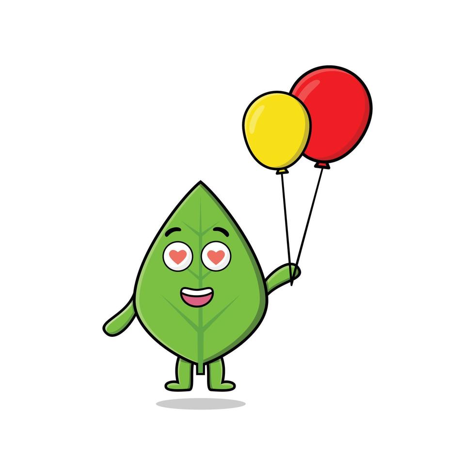 Cute cartoon green leaf floating with balloon vector