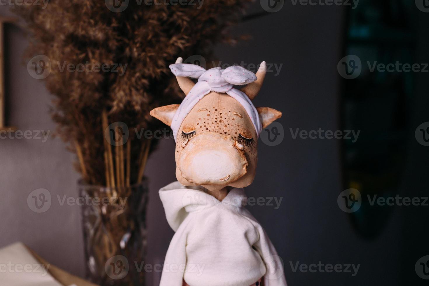 Author's original self-made doll bull and cow with a beautiful painted face photo