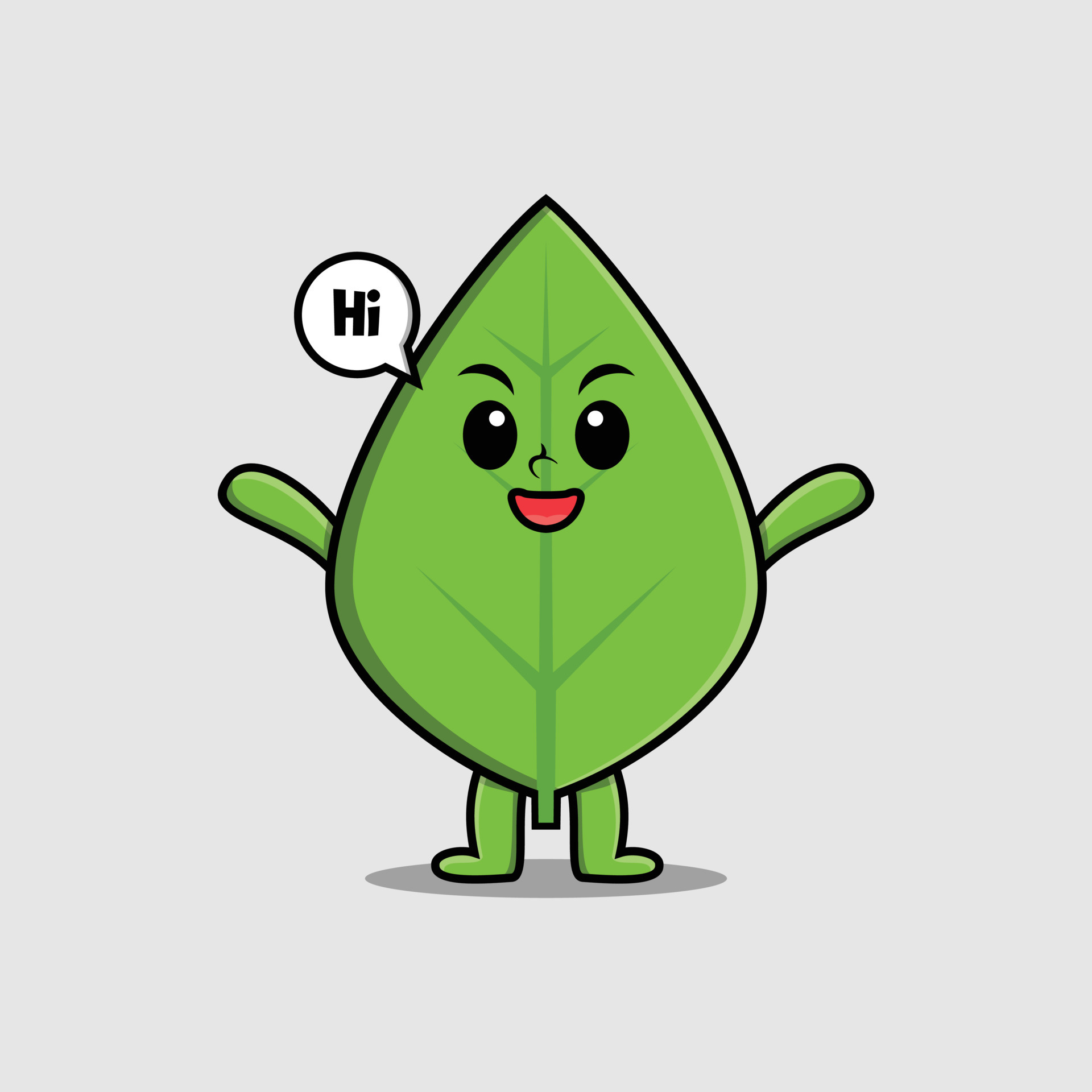 Cute cartoon green leaf with happy expression 8106582 Vector Art at ...