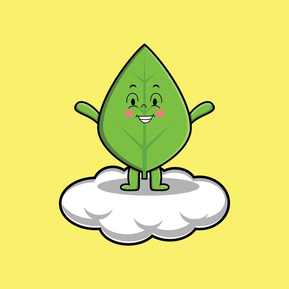 Cute cartoon green leaf character stand in cloud vector