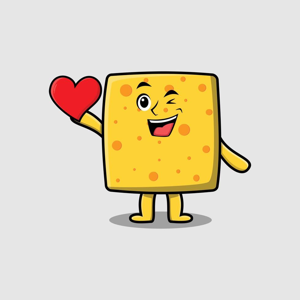 Cute cartoon cheese holding big red heart vector