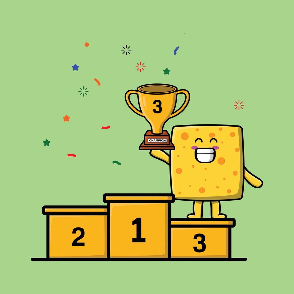 Cute cartoon cheese as the champion winner with happy expression vector