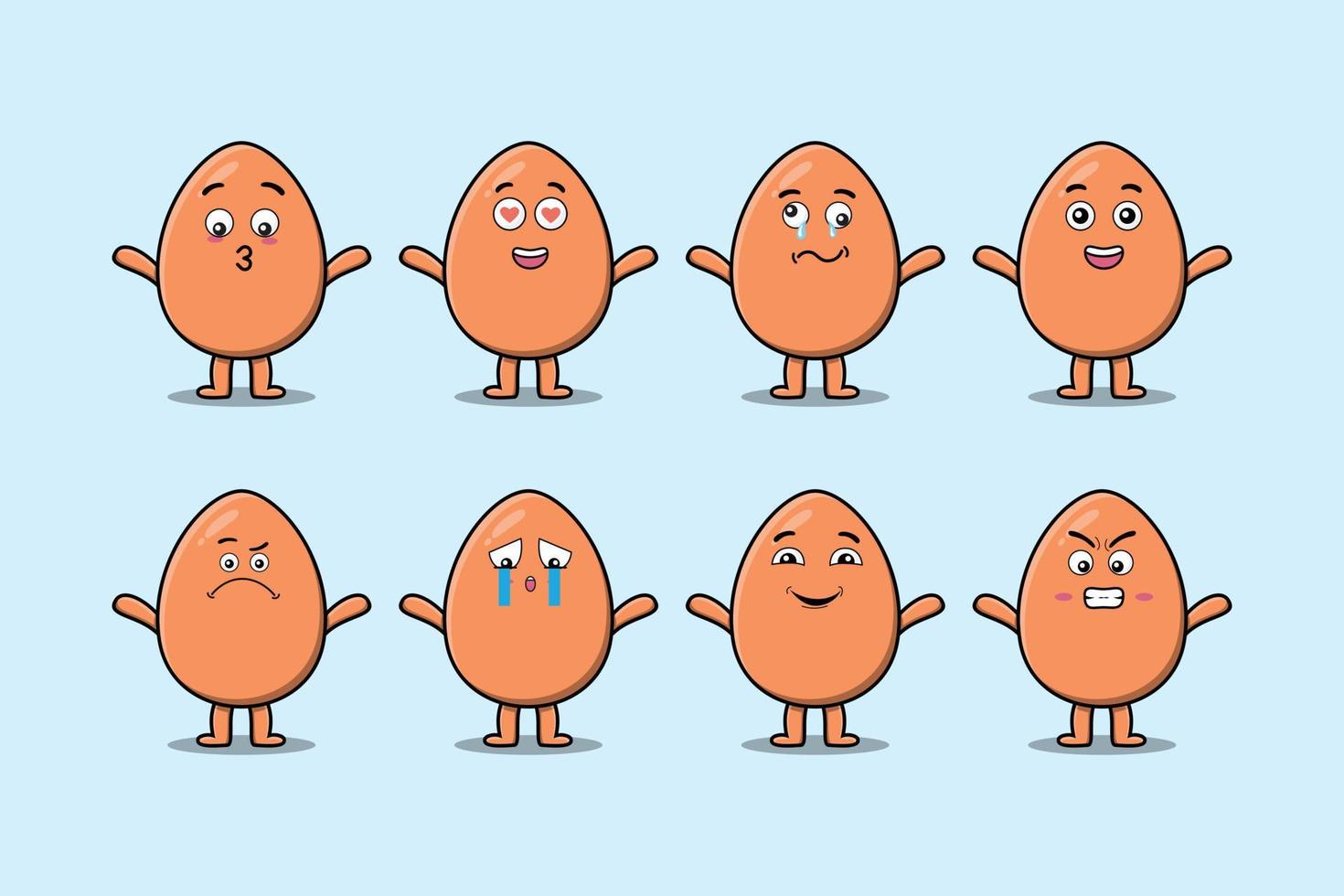 Set kawaii brown egg cartoon different expression vector
