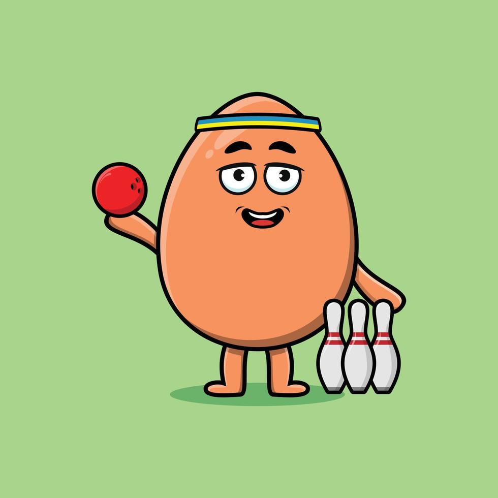 Cute cartoon brown cute egg playing bowling vector
