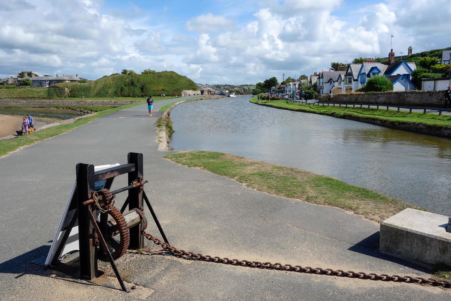 View of the canal and houses at Bude in Cornwall on August 12, 2013. Unidentified people photo