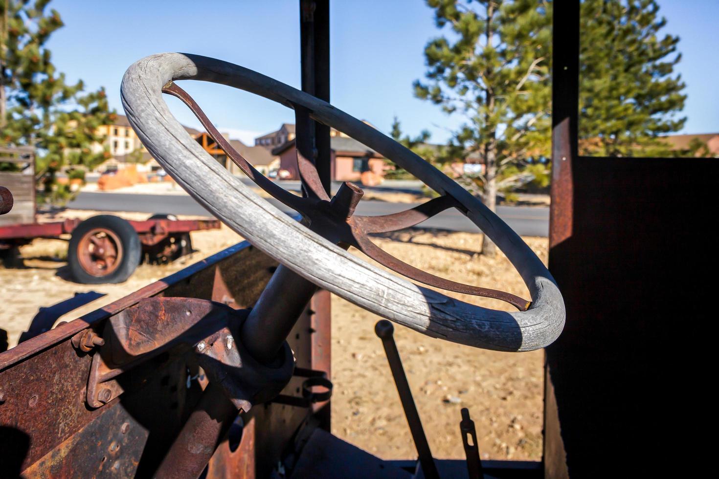 Steering wheel on an old truck at Bryce in Utah on November 5, 2009 photo