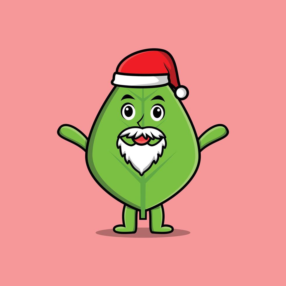 personaje de dibujos animados lindo hoja verde santa claus vector