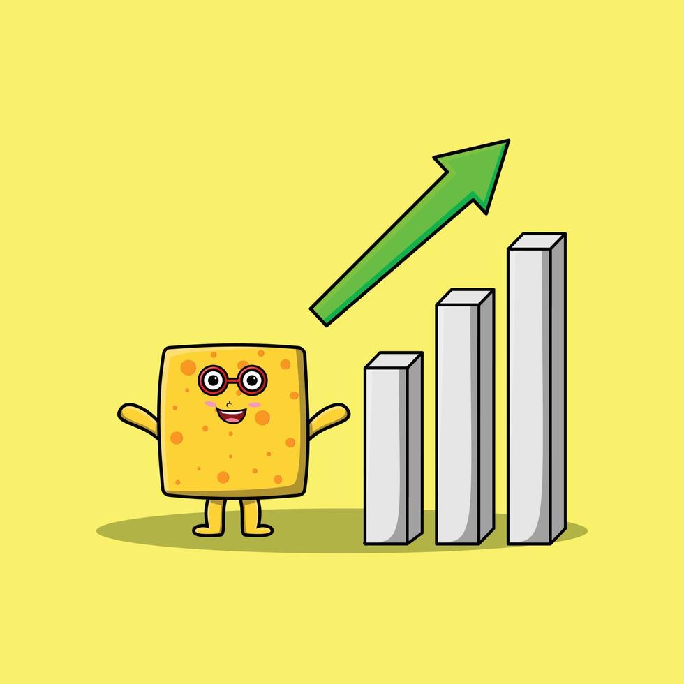 Cheese cute businessman mascot character with a deflation chart cartoon style design vector